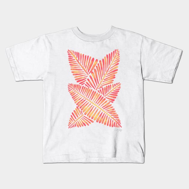 Pink Banana Leaves Kids T-Shirt by CatCoq